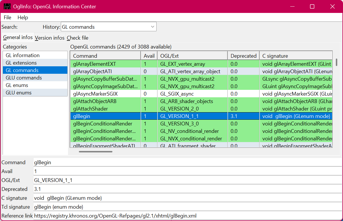 OglInfo GL Commands